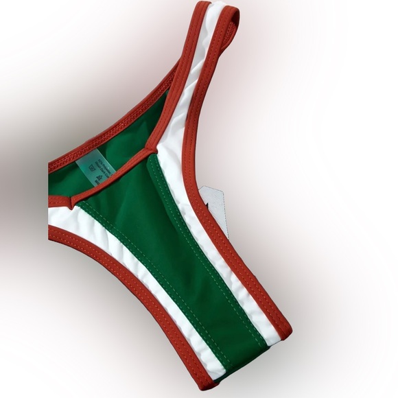 Sporty Green White Colorblock Brazilian Bikini Set - Picture 8 of 10